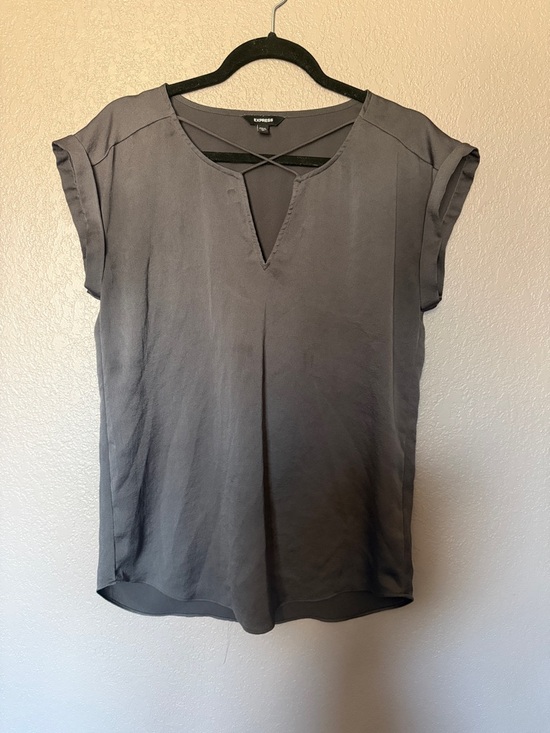Express Tops - Express Gray Short-Sleeve Blouse with Cross Strap